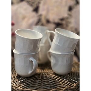 Gibson Home Ceramic Mugs Set of 6 Beaded Regalia White Retired Pattern